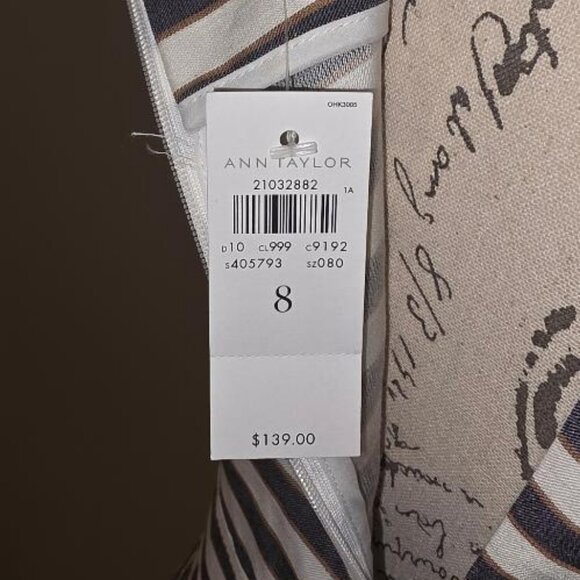 Ann Taylor Blue Ivory Striped Sheath Dress - Size 8 - Picture 3 of 4